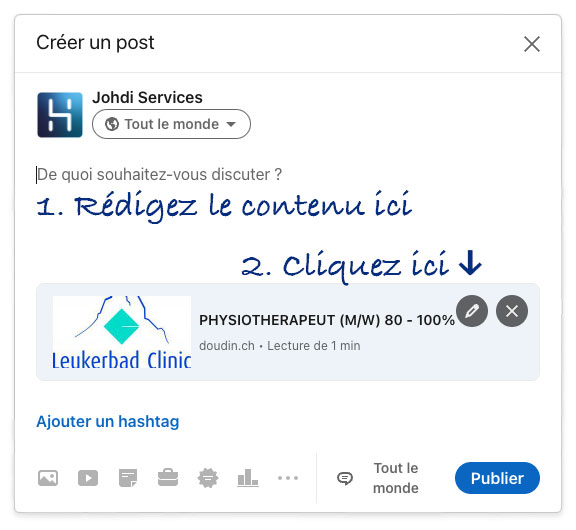interface de linkedin affichant la possibilité de rédiger des textes