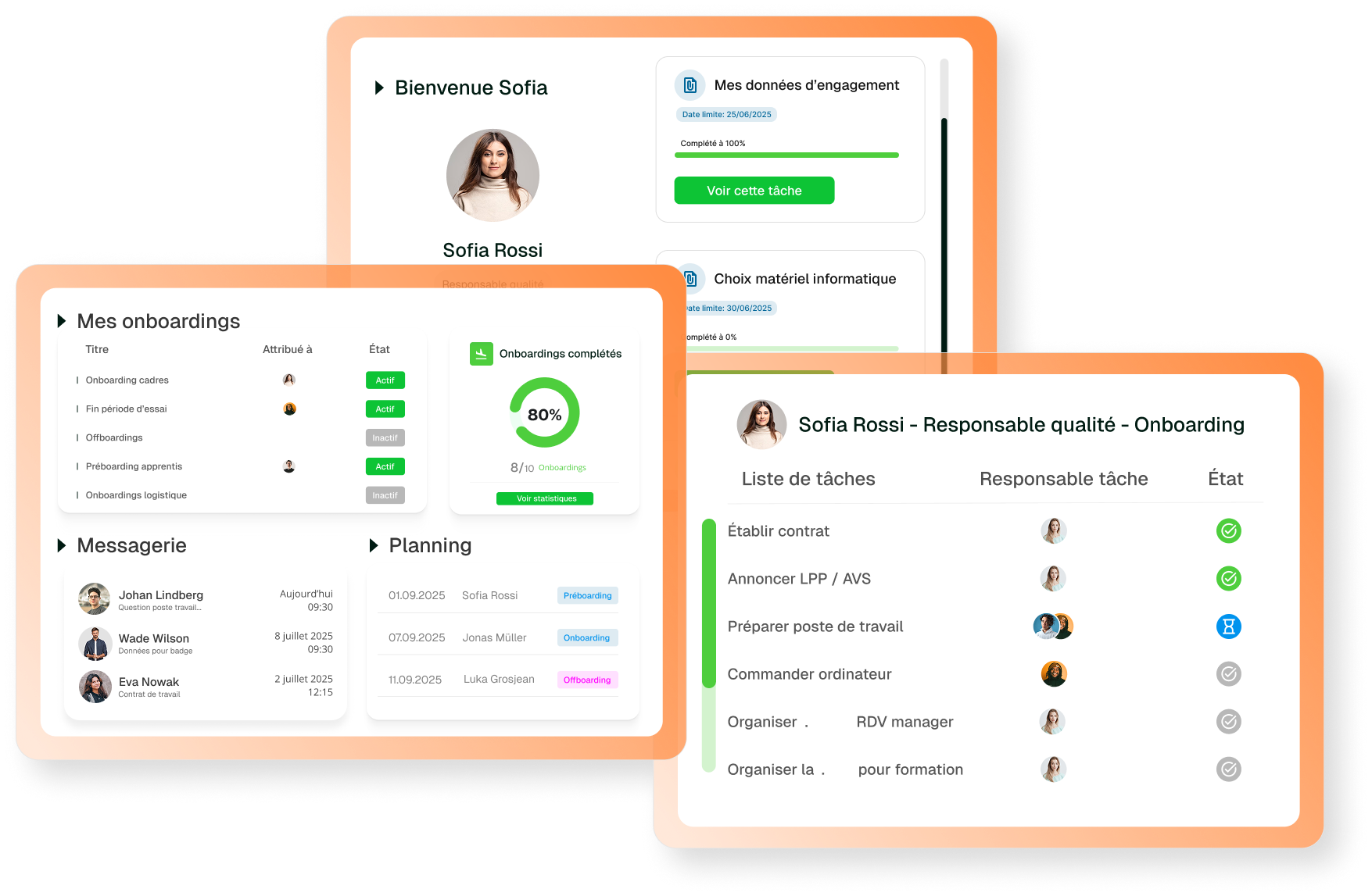 montage de plusieurs interfaces du logiciel d'intégration onboarding de johdi suite